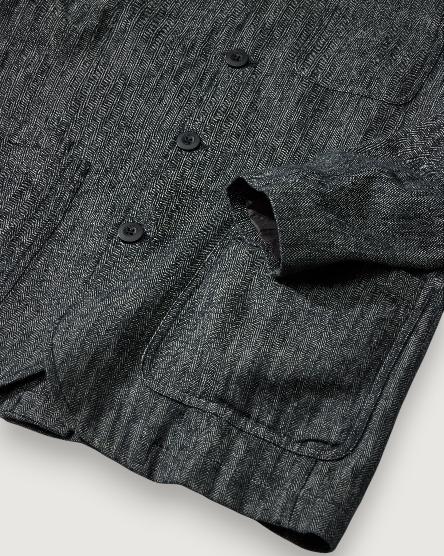 Gaudet Linen French Chore Jacket - Navy Herringbone