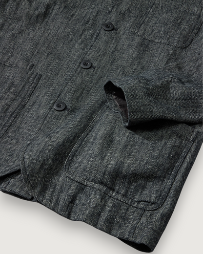 Gaudet Linen French Chore Jacket - Navy Herringbone