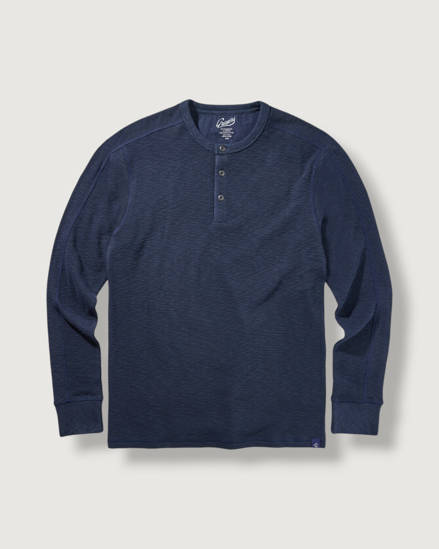 Clint Long Sleeve Waffle Henley - Dark Navy