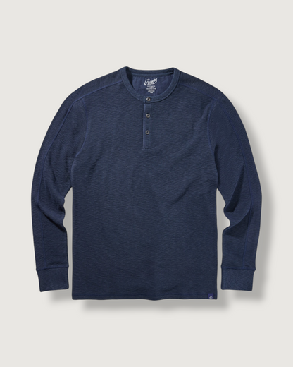 Clint Long Sleeve Waffle Henley - Dark Navy