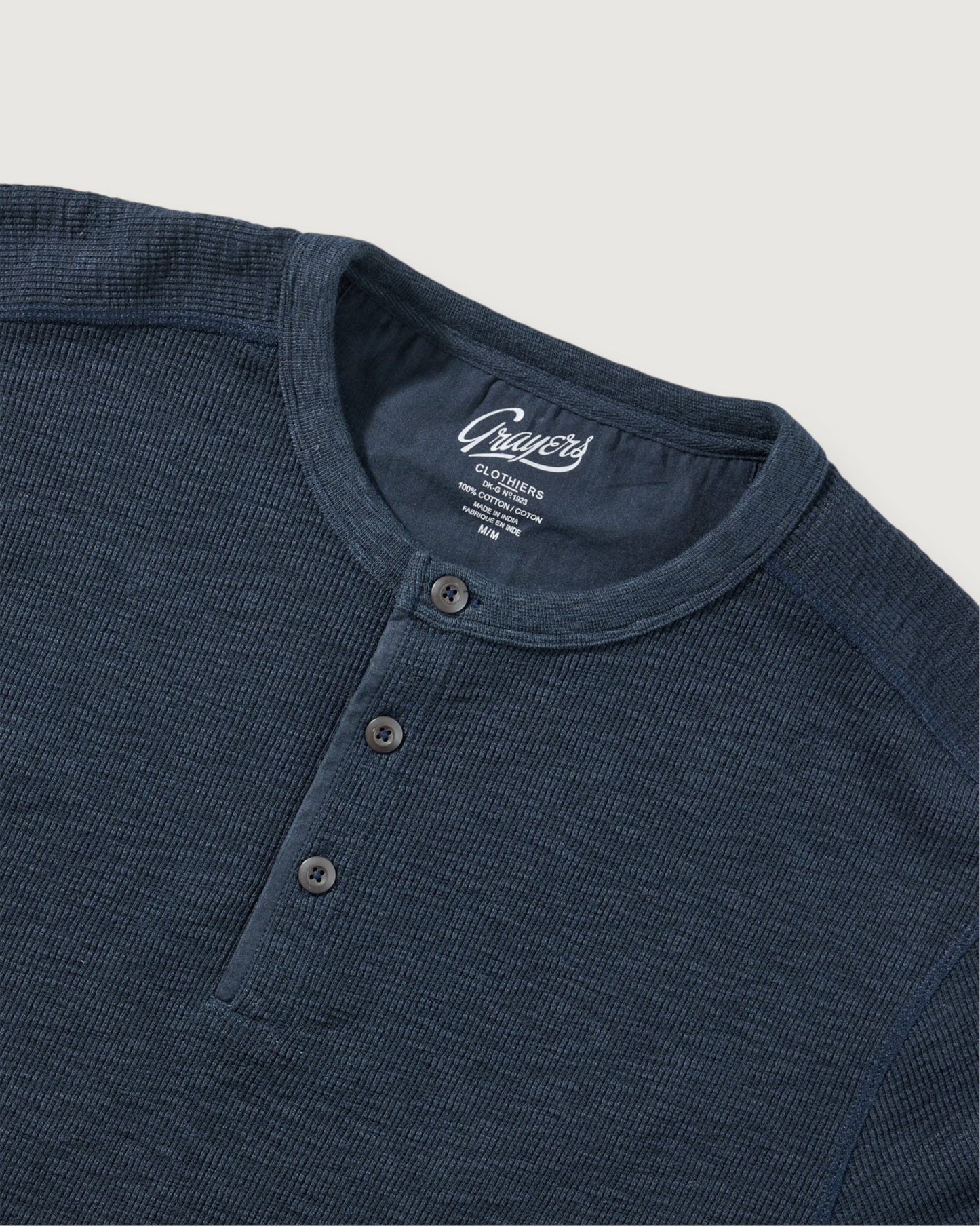 Clint Long Sleeve Waffle Henley - Dark Navy