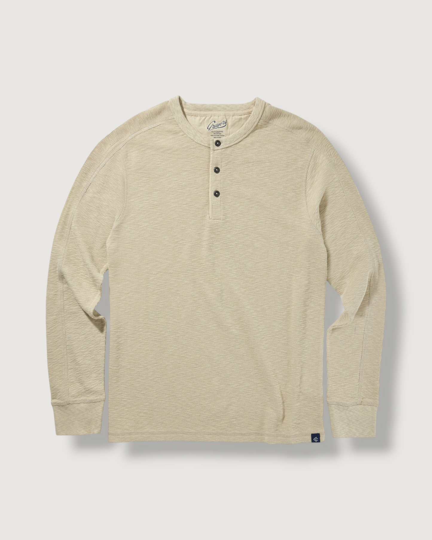 Clint Long Sleeve Waffle Henley - Dried Herb