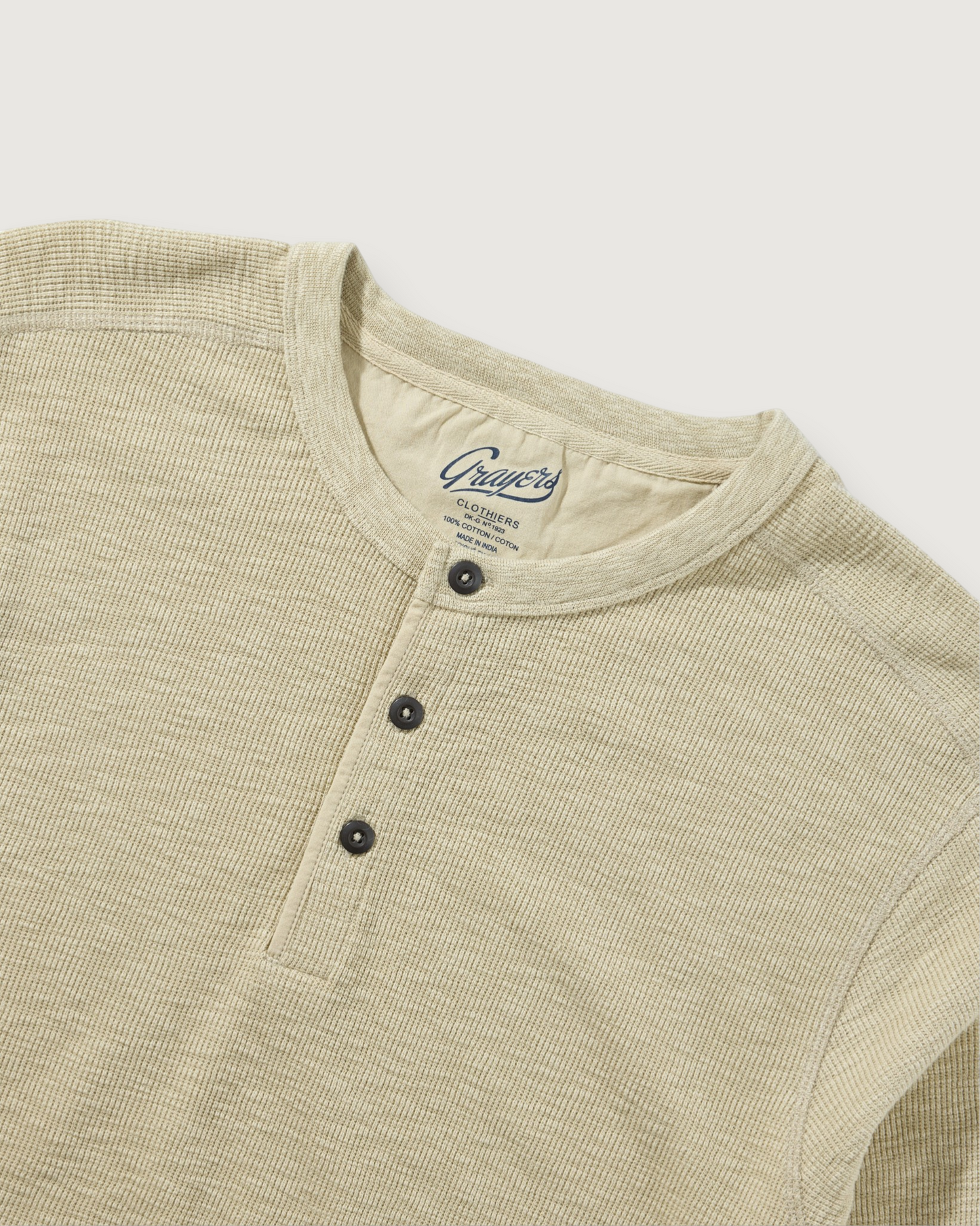 Clint Long Sleeve Waffle Henley - Dried Herb