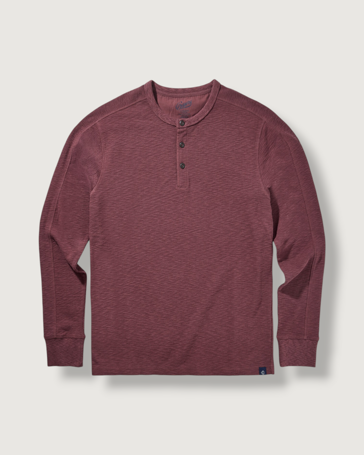 Clint Long Sleeve Waffle Henley - Root Beer