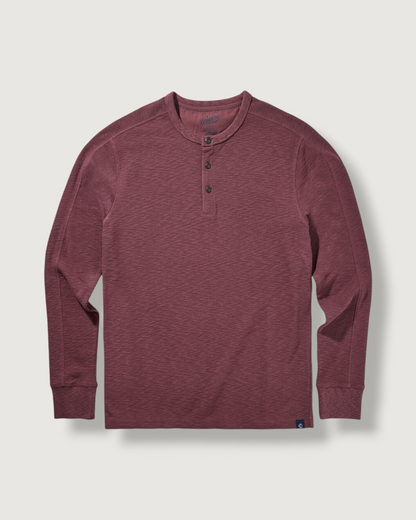 Clint Long Sleeve Waffle Henley - Root Beer
