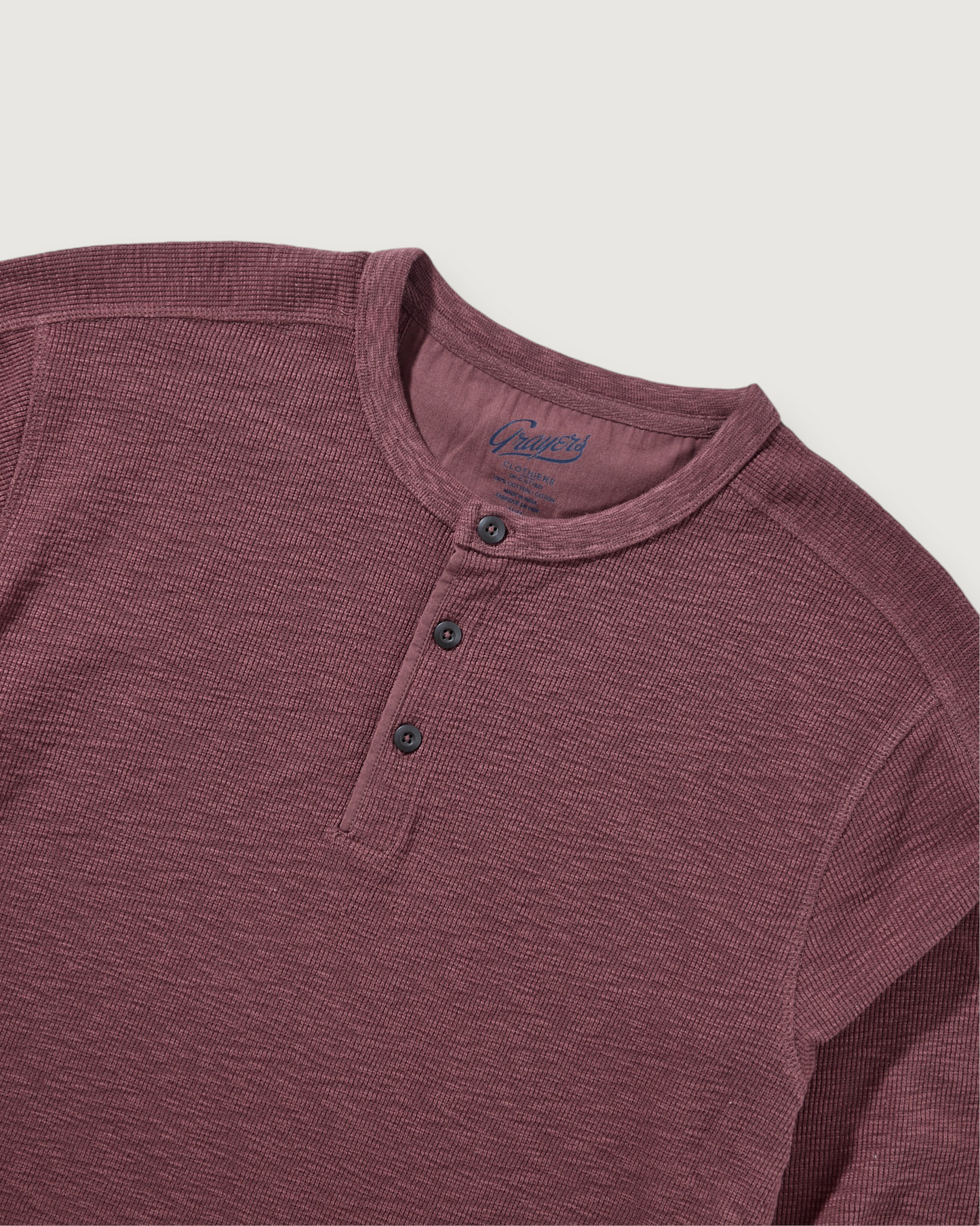 Clint Long Sleeve Waffle Henley - Root Beer