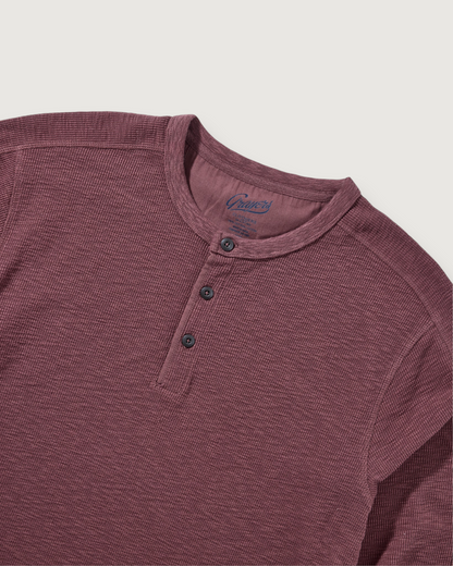 Clint Long Sleeve Waffle Henley - Root Beer