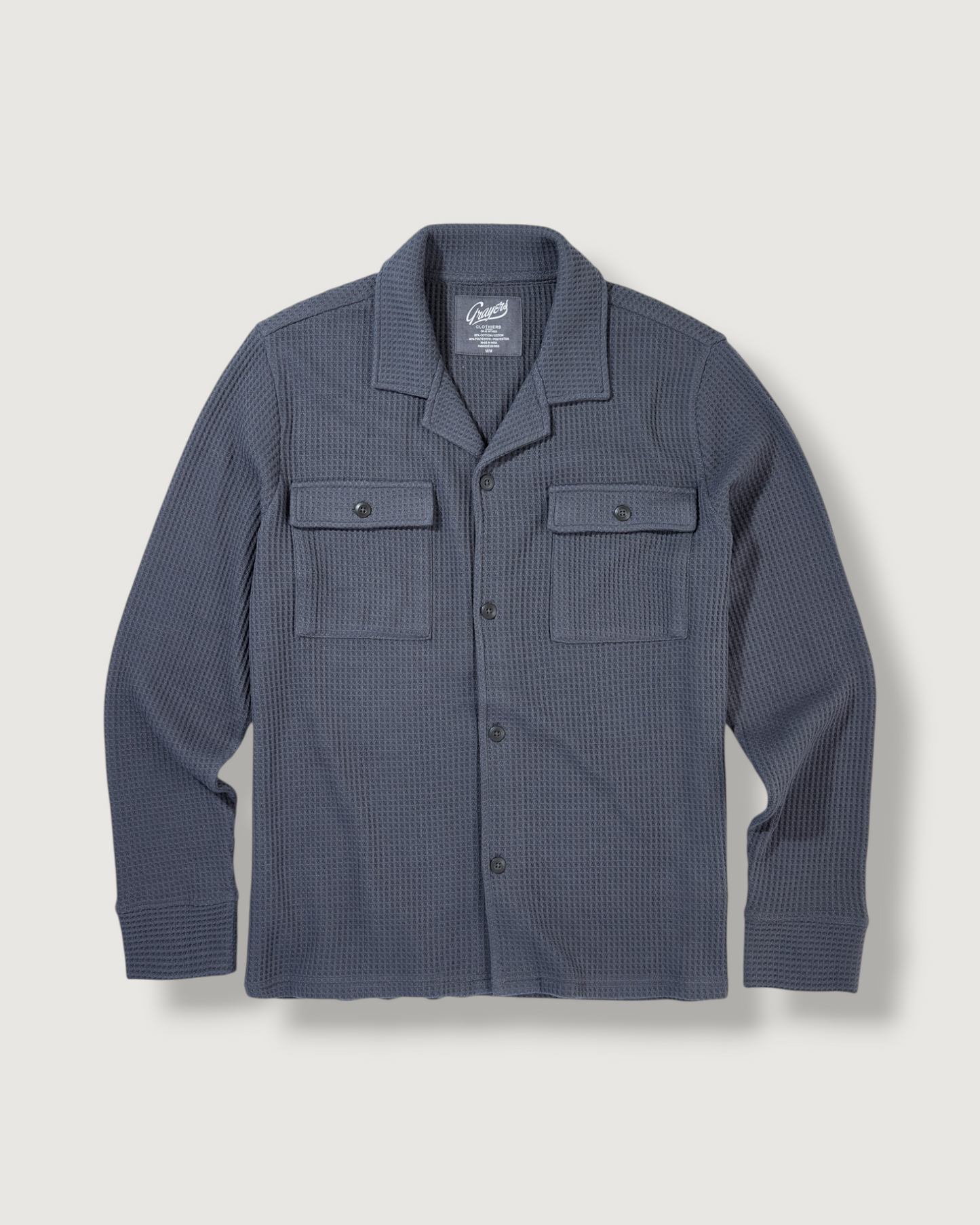Waffle Button Front Camp Shirt - Charcoal