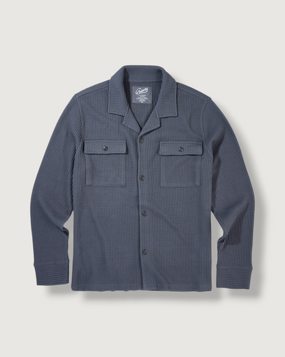 Waffle Button Front Camp Shirt - Charcoal