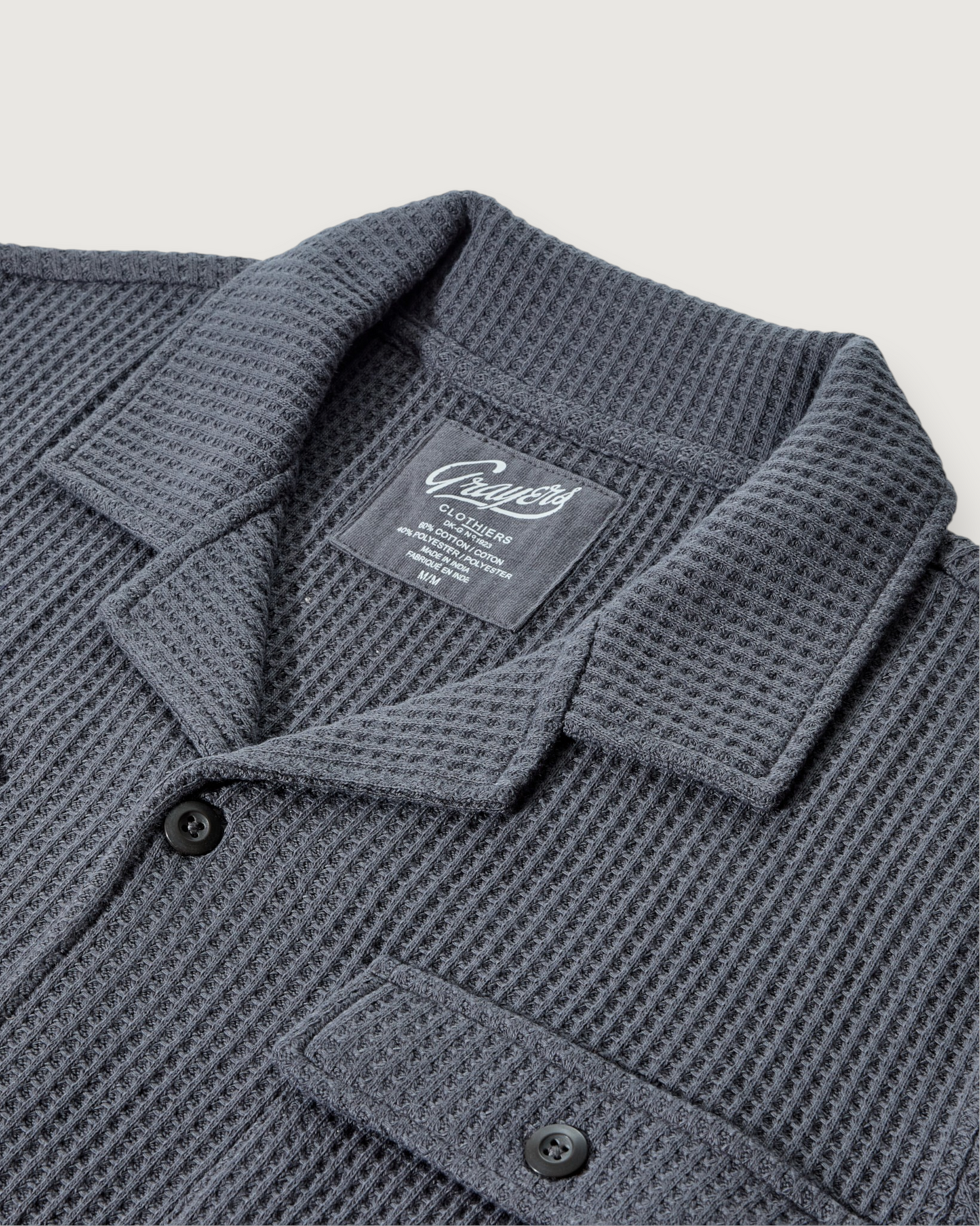 Waffle Button Front Camp Shirt - Charcoal