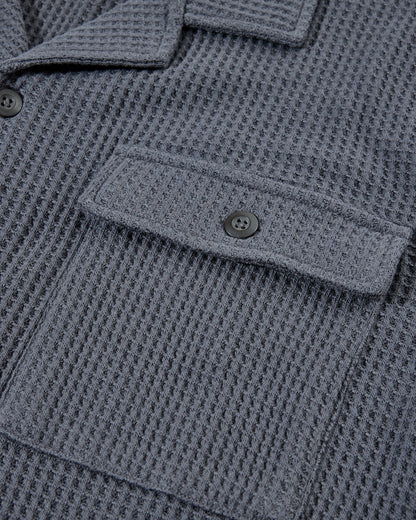 Waffle Button Front Camp Shirt - Charcoal