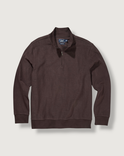 Pembroke Sueded Rib Jacquard 1/4 Zip - Dark Chocolate