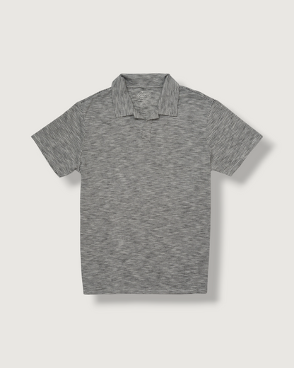 Feeder Stripe Loose Knit Johnny Collar Polo - Cream Navy