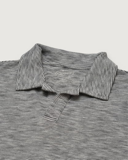 Feeder Stripe Loose Knit Johnny Collar Polo - Cream Navy