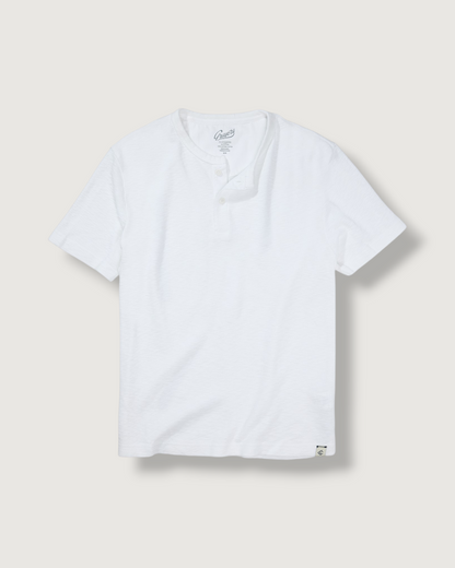 Clint Waffle Cotton Short Sleeve Henley - Antique White