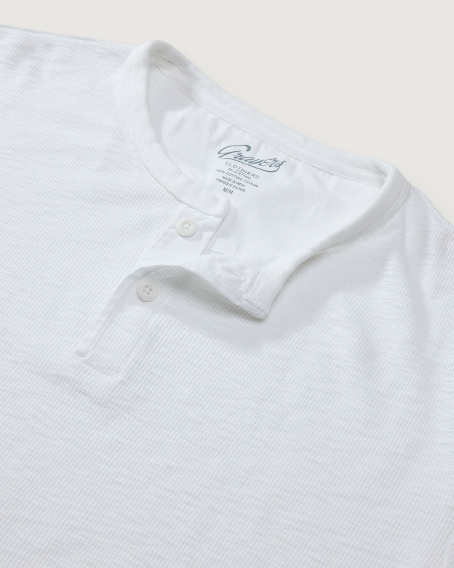 Clint Waffle Cotton Short Sleeve Henley - Antique White