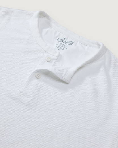 Clint Waffle Cotton Short Sleeve Henley - Antique White