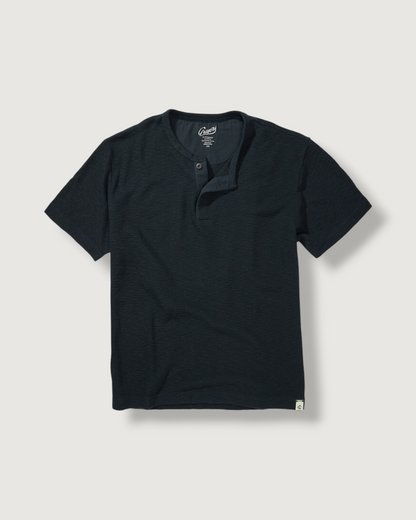 Clint Waffle Cotton Short Sleeve Henley - Dark Navy