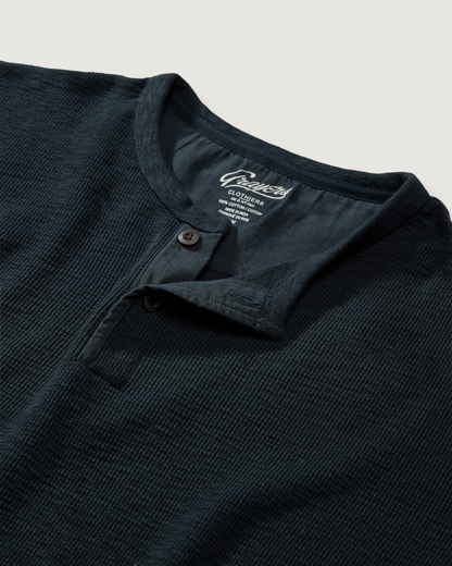 Clint Waffle Cotton Short Sleeve Henley - Dark Navy