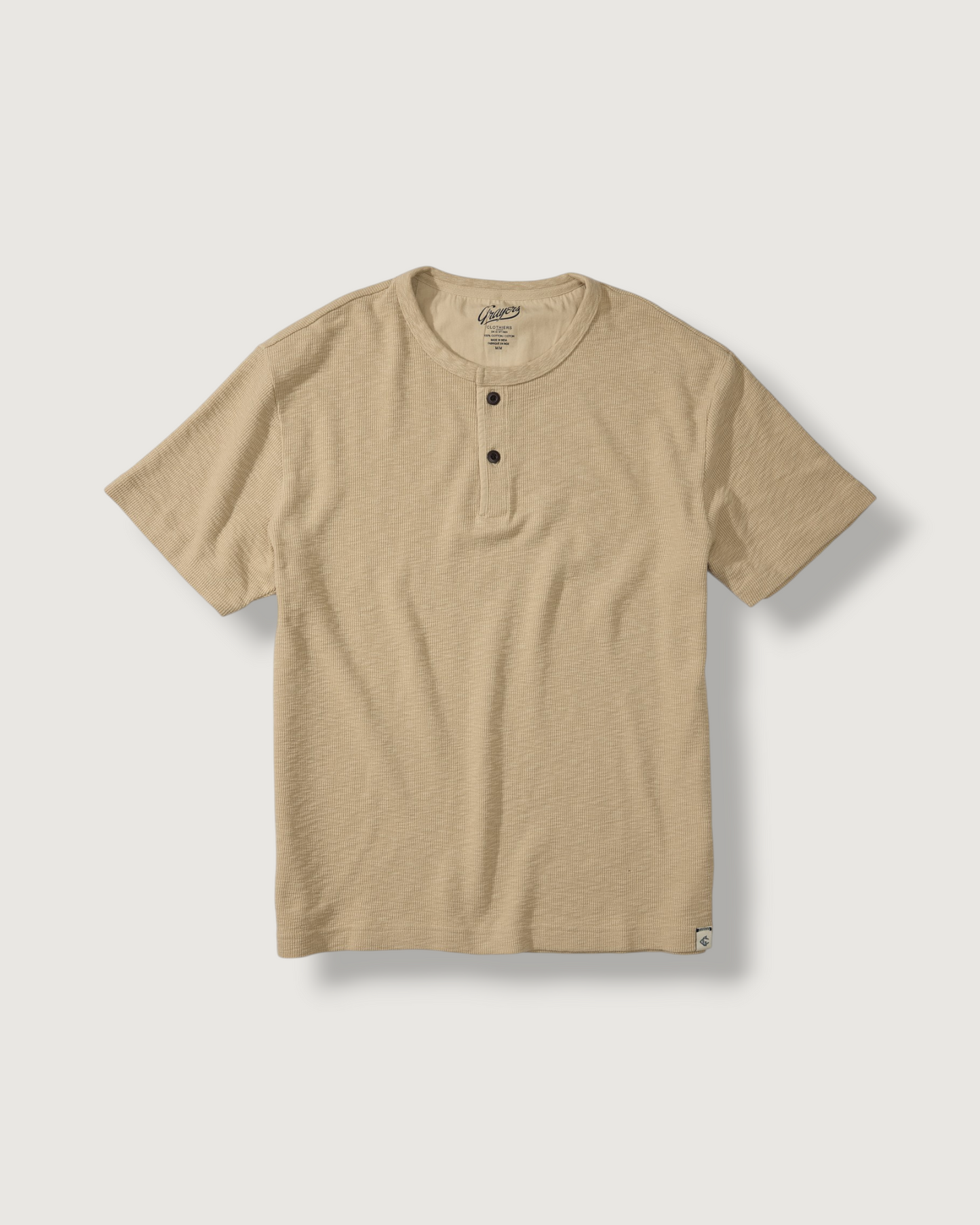 Clint Waffle Cotton Short Sleeve Henley - Dried Herb
