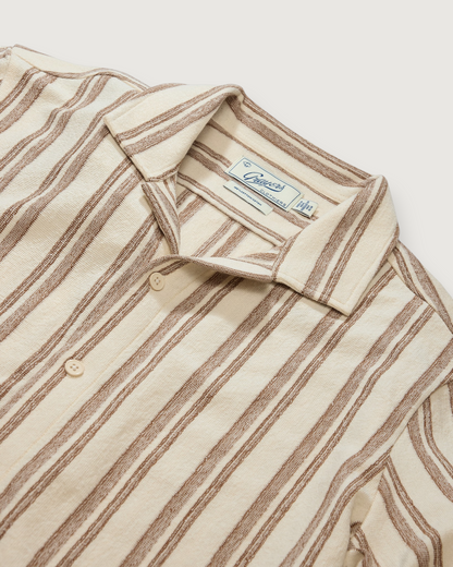 Baja Loopback Camp Shirt - Biscuit Cream Stripe