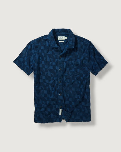 Lalo Terry Jacquard Camp Shirt - Navy