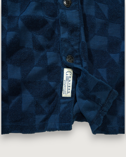 Lalo Terry Jacquard Camp Shirt - Navy