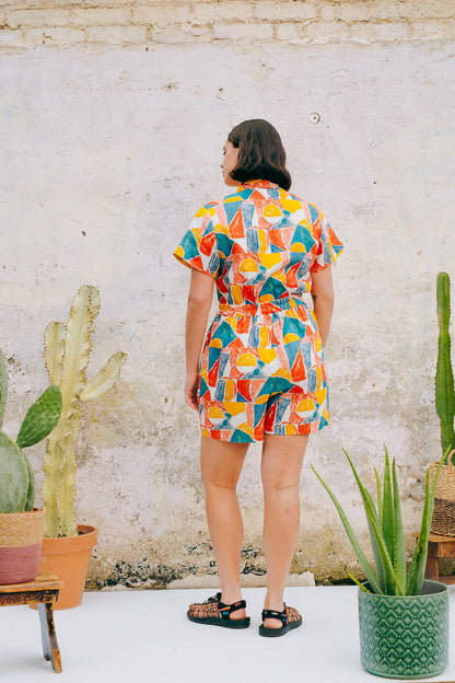 Lowie Margot Print Linen Playsuit