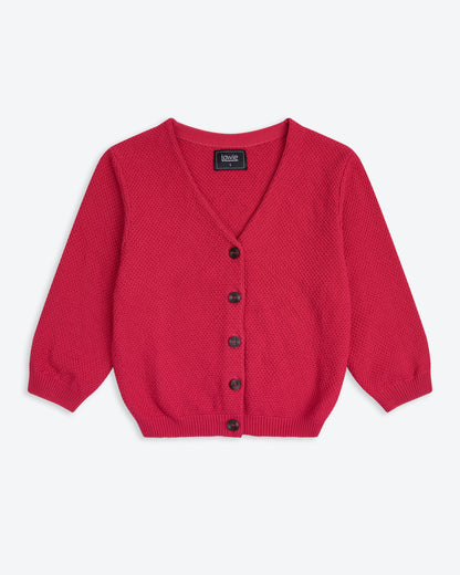 Lowie Red Cotton Waffle Knit Cardigan