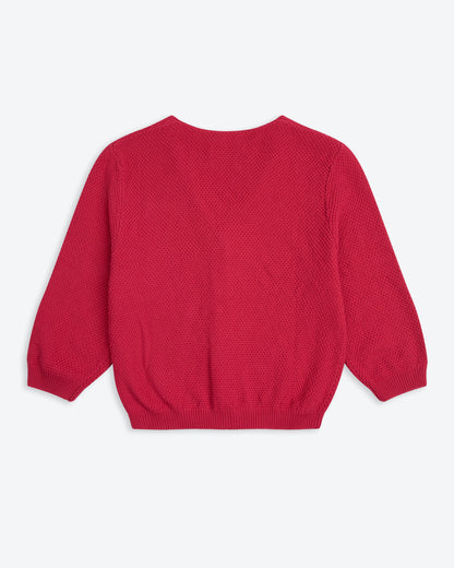 Lowie Red Cotton Waffle Knit Cardigan