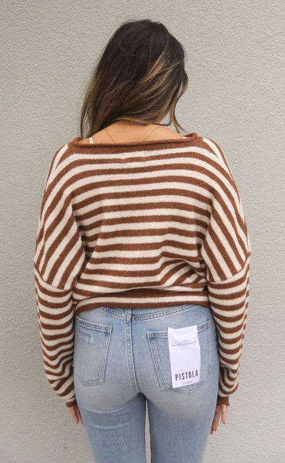 beat of your heart cardigan - ivory/brown