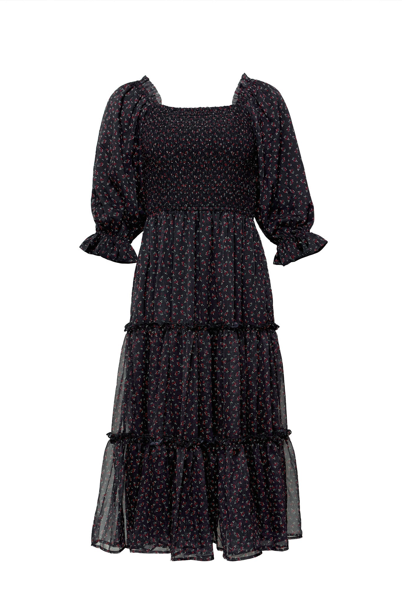 Madeline Dress in Black Ditsy Floral