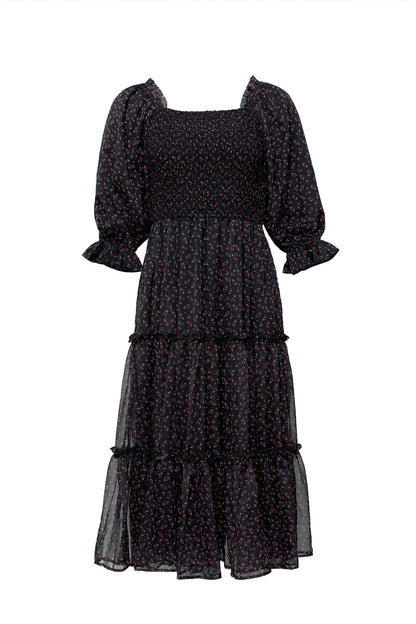 Madeline Dress in Black Ditsy Floral