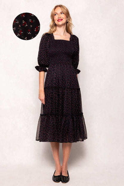 Madeline Dress in Black Ditsy Floral