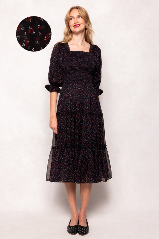 Madeline Dress in Black Ditsy Floral