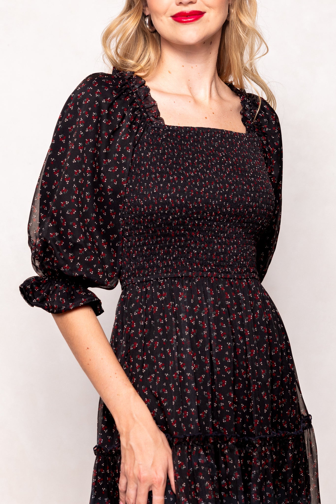 Madeline Dress in Black Ditsy Floral