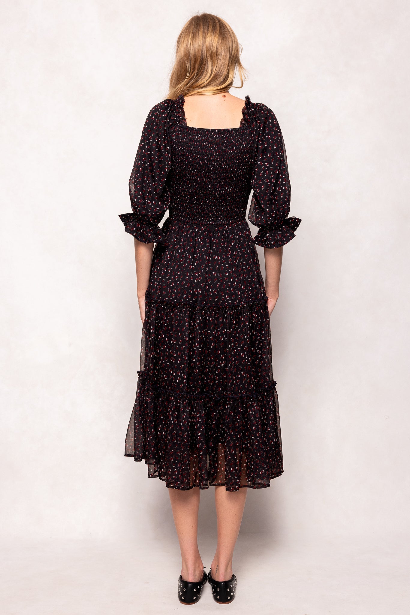 Madeline Dress in Black Ditsy Floral