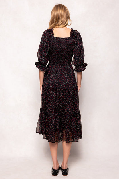Madeline Dress in Black Ditsy Floral