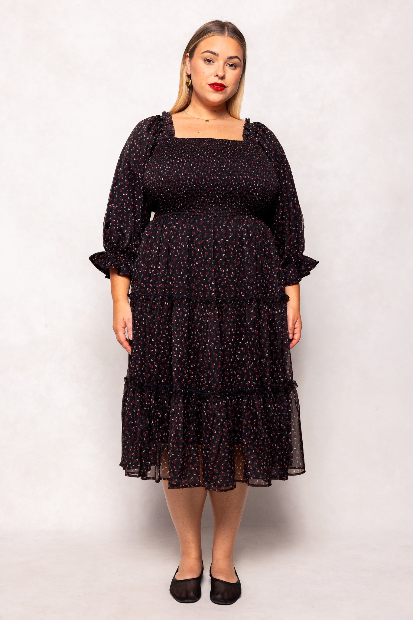 Madeline Dress in Black Ditsy Floral
