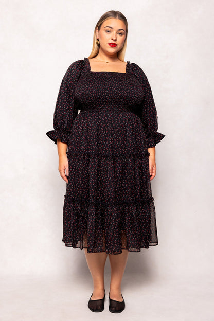Madeline Dress in Black Ditsy Floral