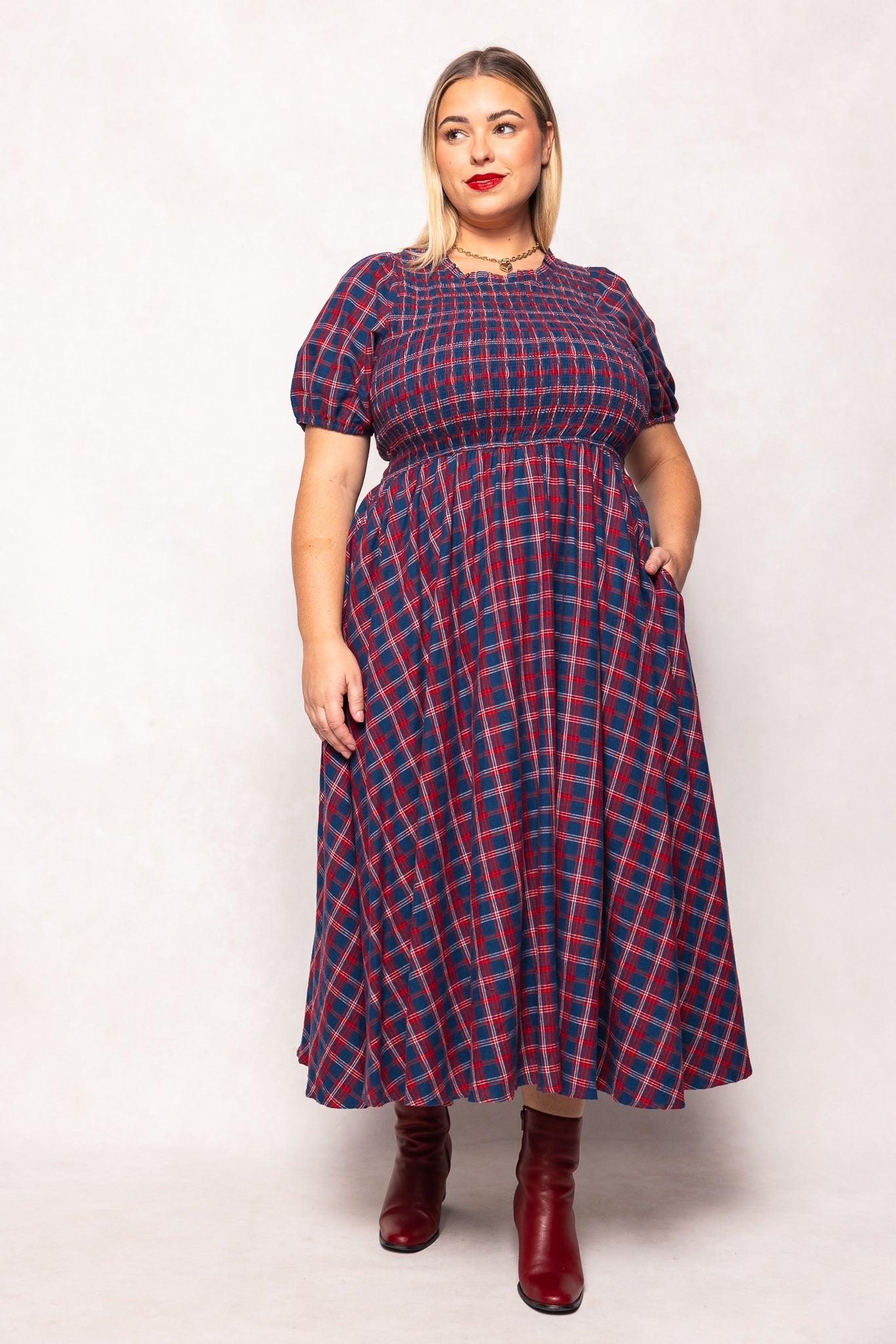 Mariah Dress in Mariner Tartan