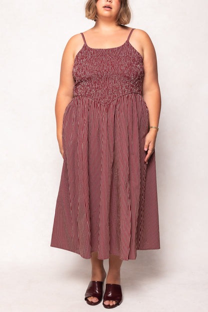 Maxwell Dress in Burgundy Pinstripe