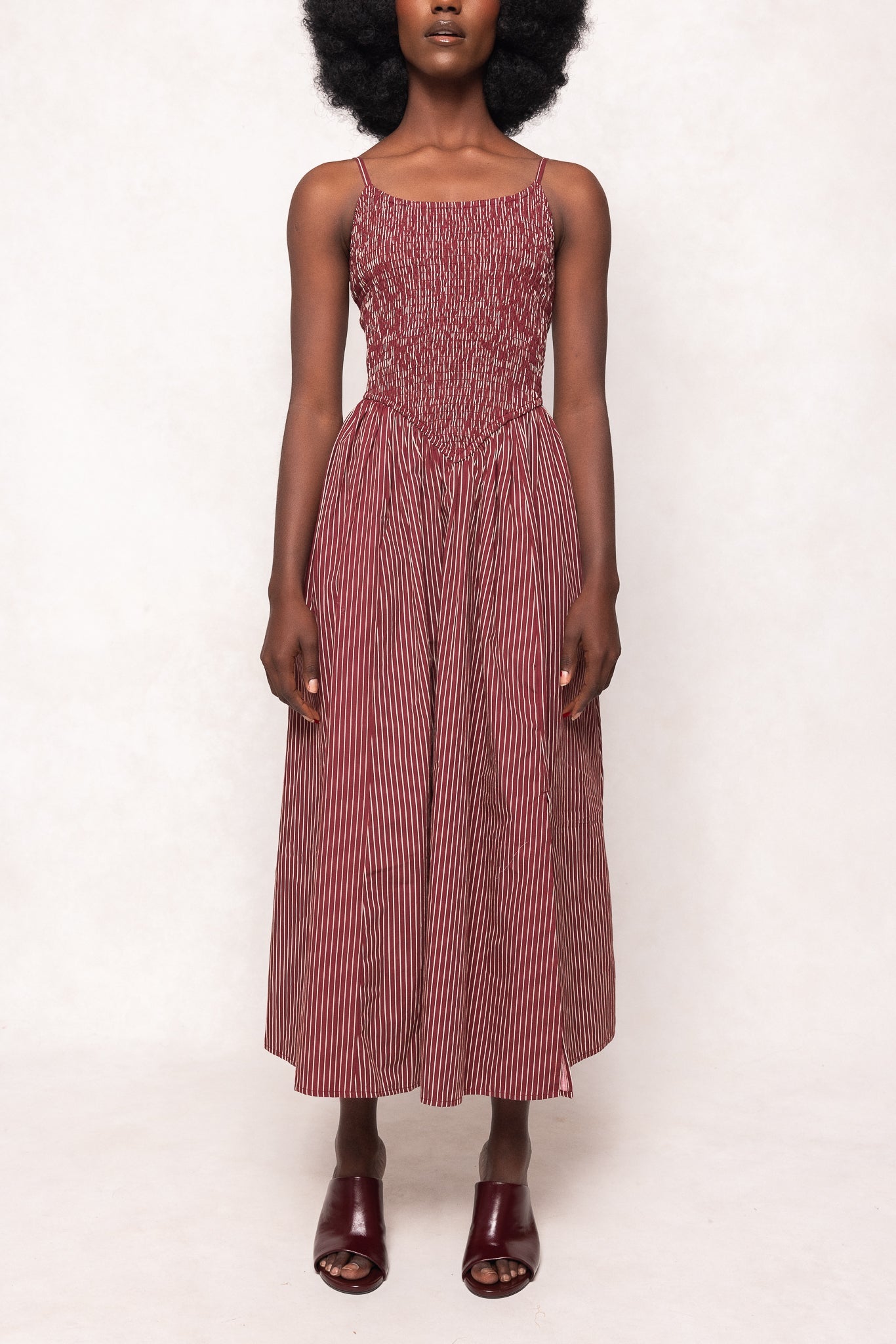 Maxwell Dress in Burgundy Pinstripe