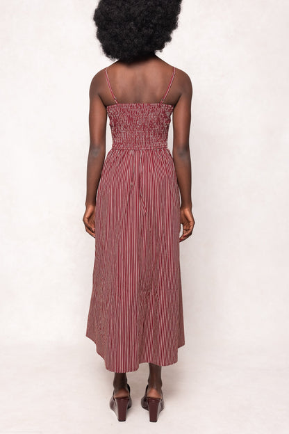 Maxwell Dress in Burgundy Pinstripe