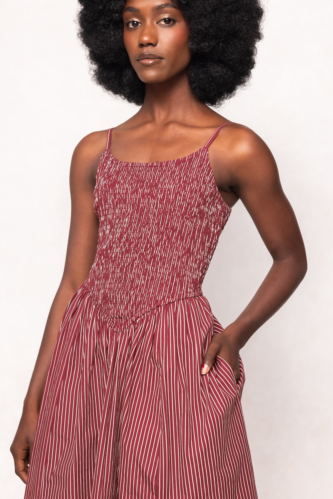Maxwell Dress in Burgundy Pinstripe