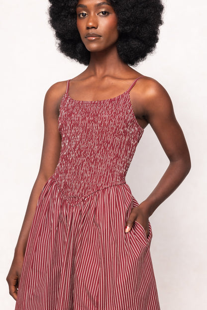 Maxwell Dress in Burgundy Pinstripe