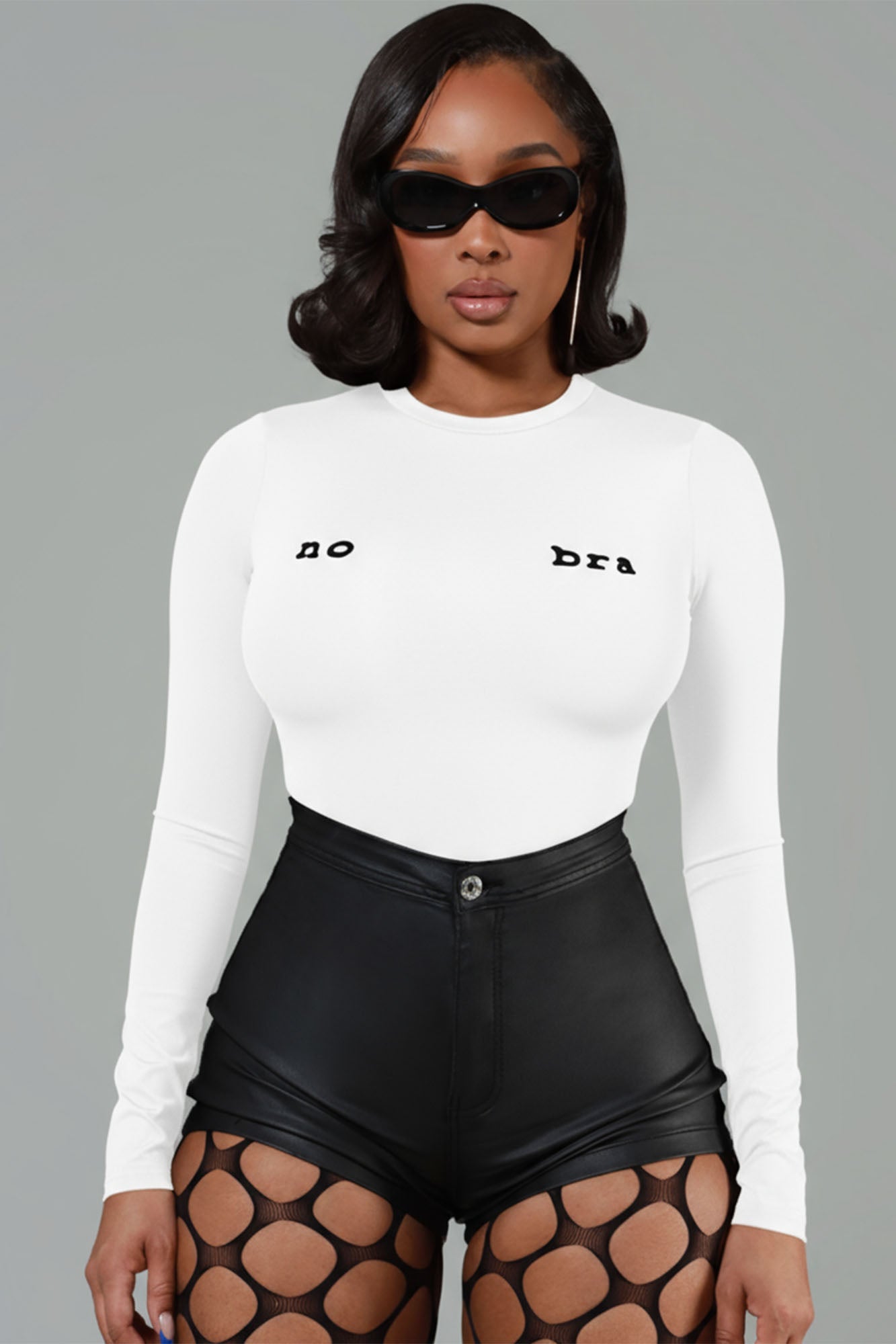 No Bra Graphic Crewneck Long Sleeve T-Shirt - White