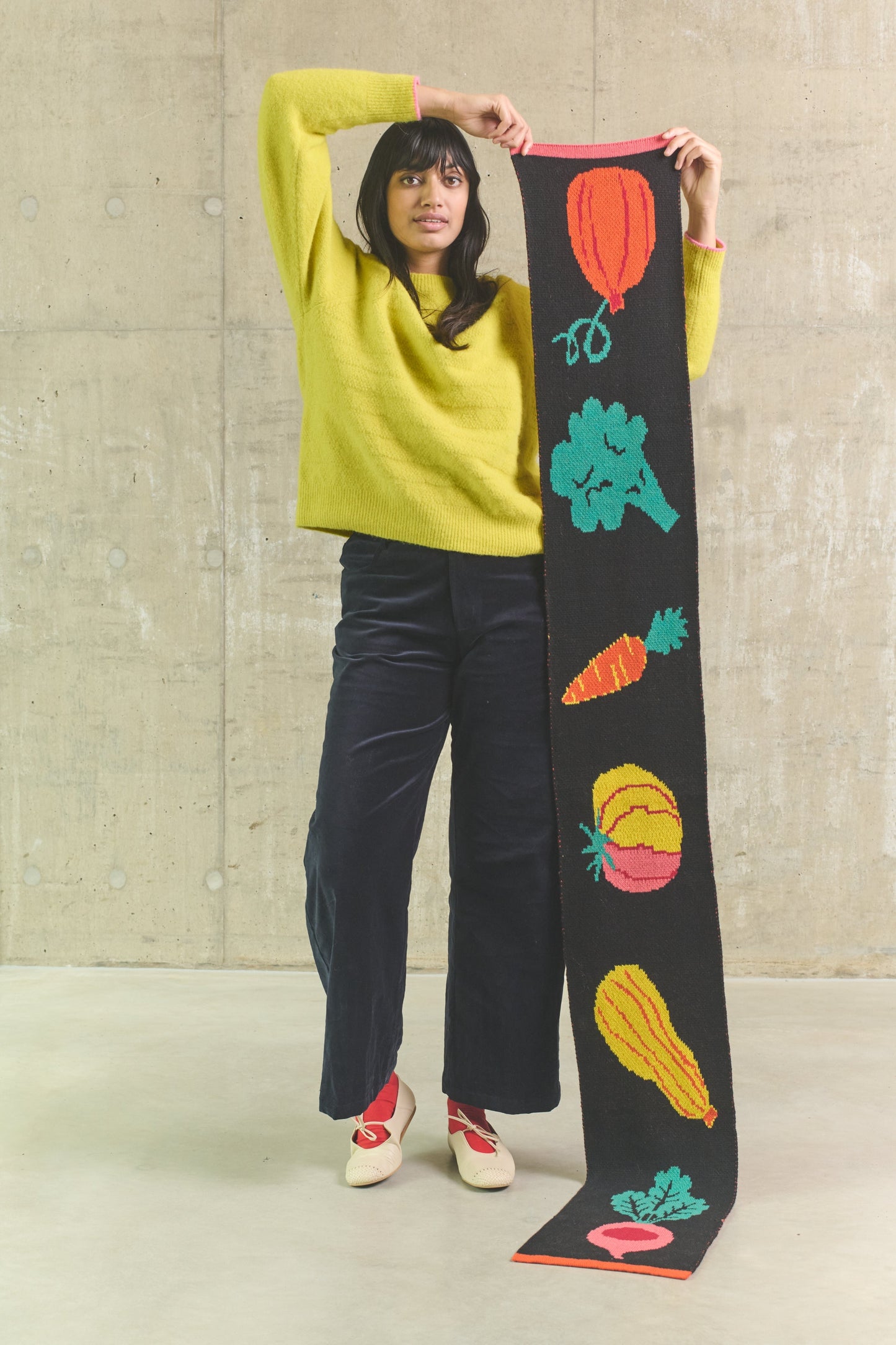Miss PomPom Vegetables Wool Scarf - Large