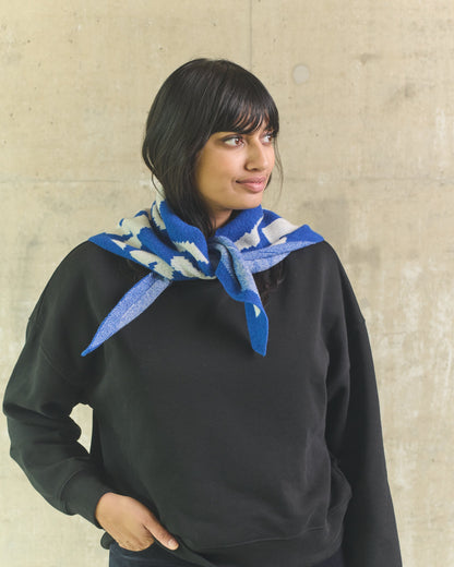 Miss PomPom 90's Blue Wool Triangle Scarf