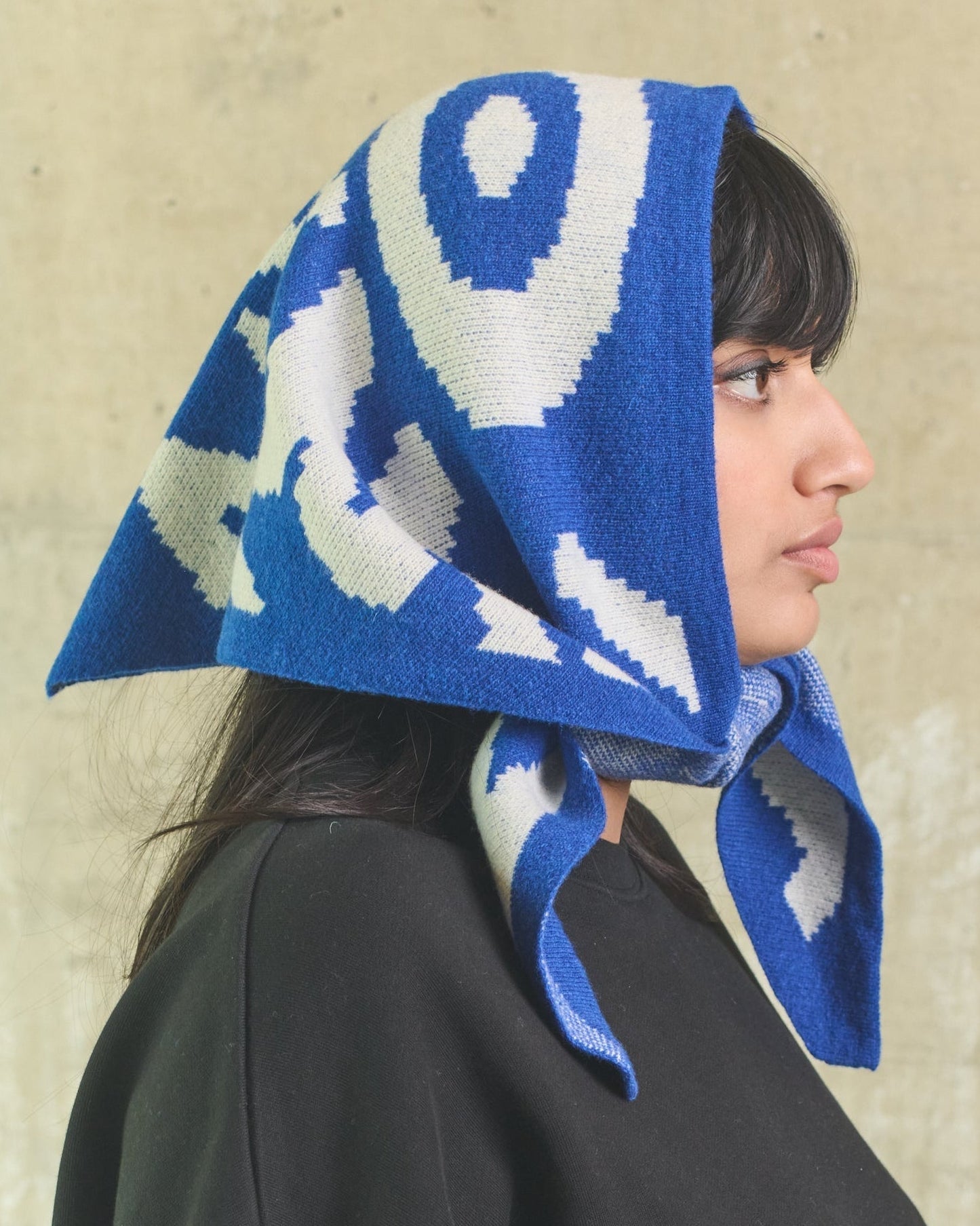 Miss PomPom 90's Blue Wool Triangle Scarf